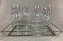 4 Iridescent Wine Glasses with Mirrored Tray 202//133
